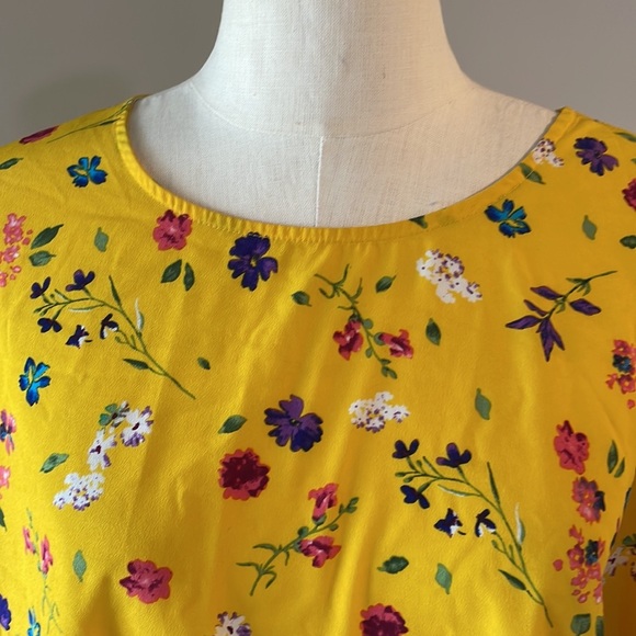 PLEIONE yellow floral garden blouse shirt sleeve tiered ruffle size XL - Picture 3 of 10